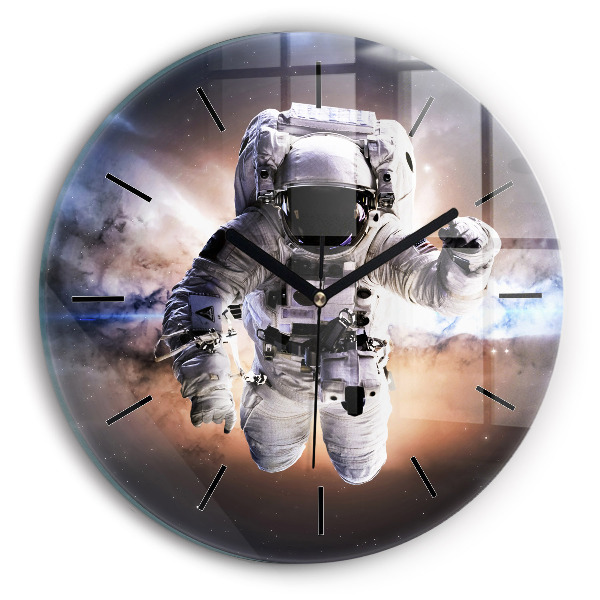 Kulaté skleněné hodiny s fotkou Astronaut ve vesmíru