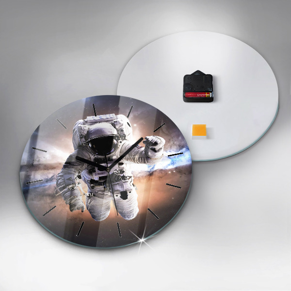 Kulaté skleněné hodiny s fotkou Astronaut ve vesmíru
