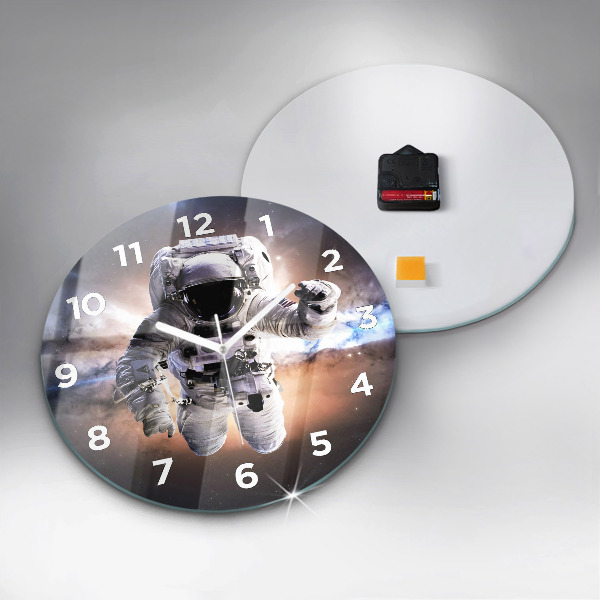 Kulaté skleněné hodiny s fotkou Astronaut ve vesmíru