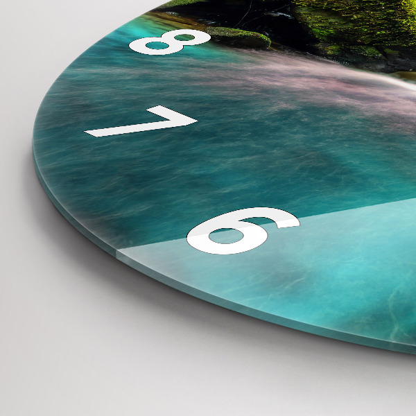 Kulaté skleněné hodiny s fotkou Thajský vodopád