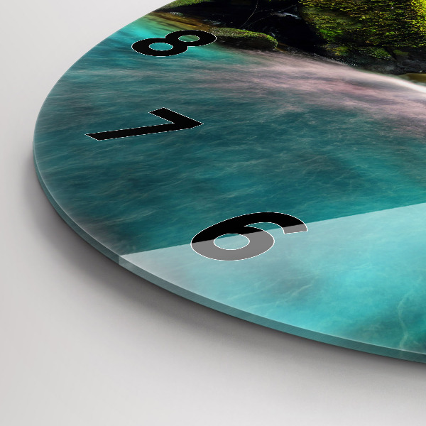 Kulaté skleněné hodiny s fotkou Thajský vodopád