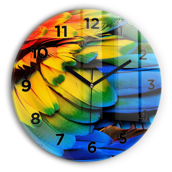 Kulaté skleněné hodiny s fotkou Barevná ptačí křídla