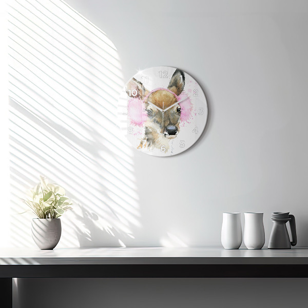 Kulaté skleněné hodiny s fotkou Lesní jelen