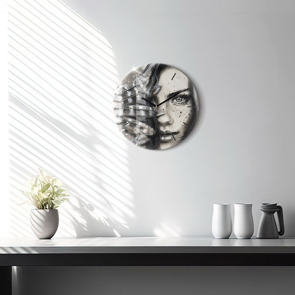 Kulaté skleněné hodiny s fotkou Malovaný portrét