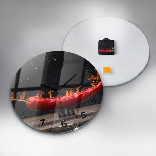 Kulaté skleněné hodiny s fotkou Pepřová paprika