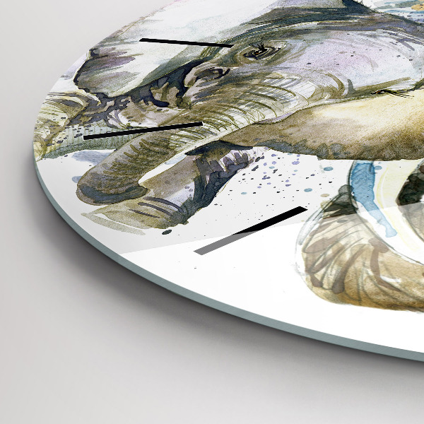 Kulaté skleněné hodiny s fotkou Malovaná zvířata sloni