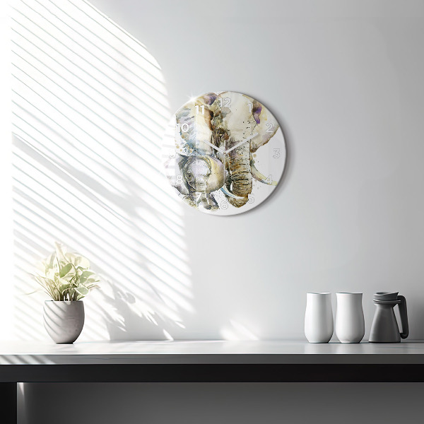 Kulaté skleněné hodiny s fotkou Malovaná zvířata sloni