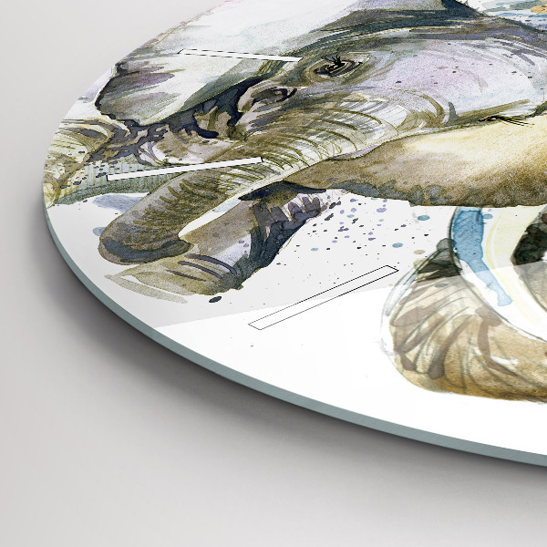 Kulaté skleněné hodiny s fotkou Malovaná zvířata sloni