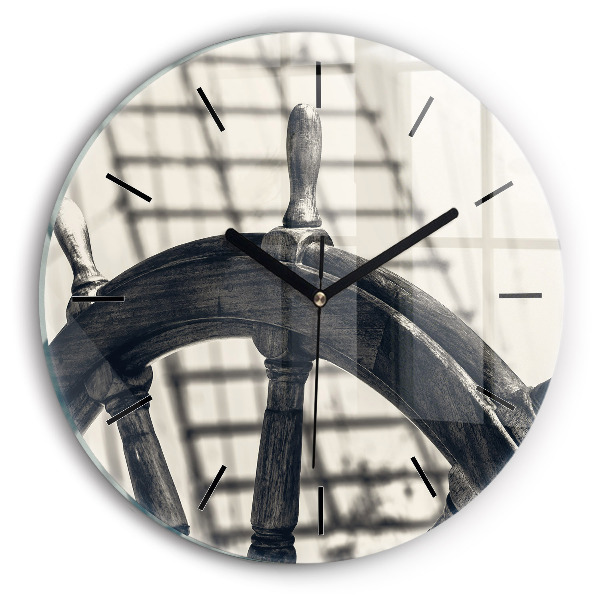 Kulaté skleněné hodiny s fotkou Starobylá loď