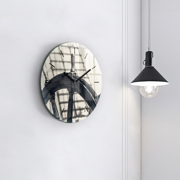 Kulaté skleněné hodiny s fotkou Starobylá loď