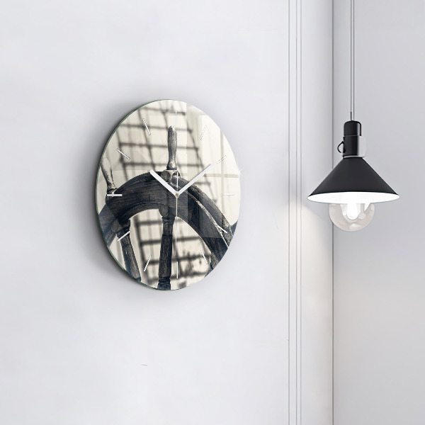 Kulaté skleněné hodiny s fotkou Starobylá loď