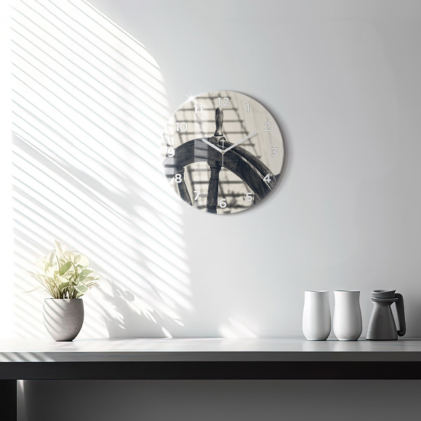 Kulaté skleněné hodiny s fotkou Starobylá loď