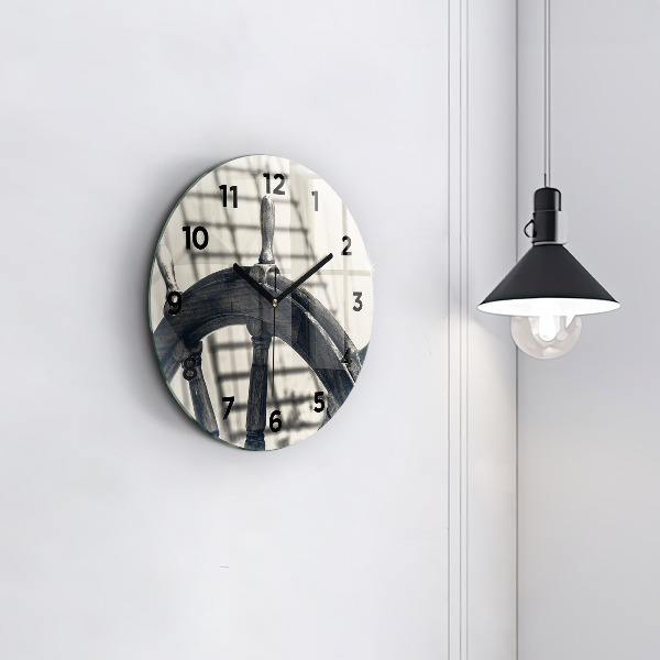 Kulaté skleněné hodiny s fotkou Starobylá loď