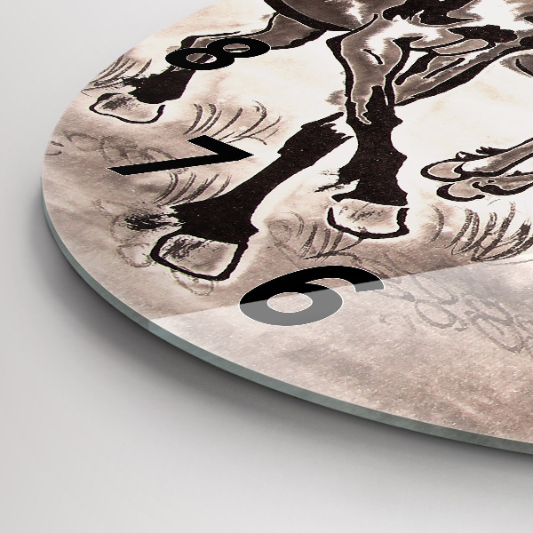 Kulaté skleněné hodiny s fotkou Cválající koně