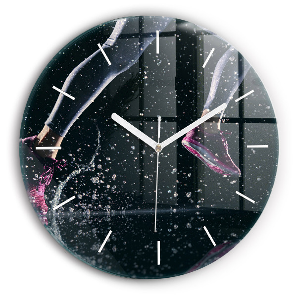 Kulaté skleněné hodiny s fotkou Zdravý životní styl - běh