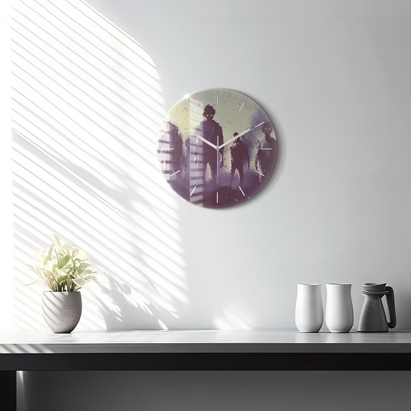 Kulaté skleněné hodiny s fotkou Zombie v noci - halloween