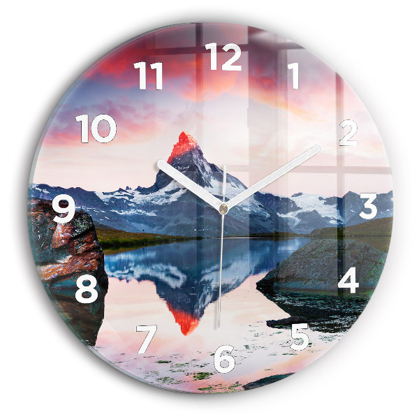 Kulaté skleněné hodiny s fotkou Stellisee Matterhornské jezero