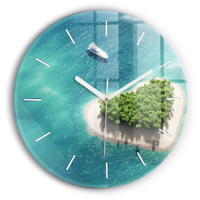 Kulaté skleněné hodiny s fotkou Srdcový ostrov