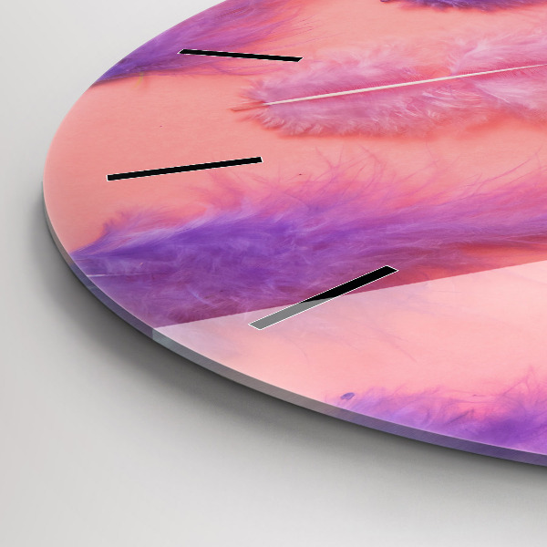 Kulaté skleněné hodiny s fotkou Barevné peří