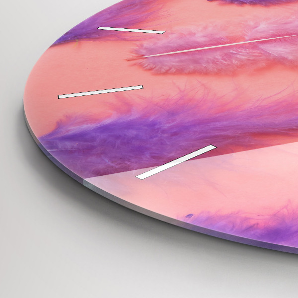 Kulaté skleněné hodiny s fotkou Barevné peří