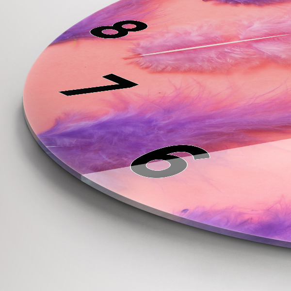 Kulaté skleněné hodiny s fotkou Barevné peří