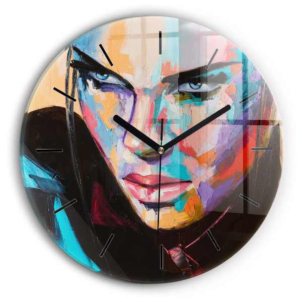 Kulaté skleněné hodiny s fotkou Portrét ženy