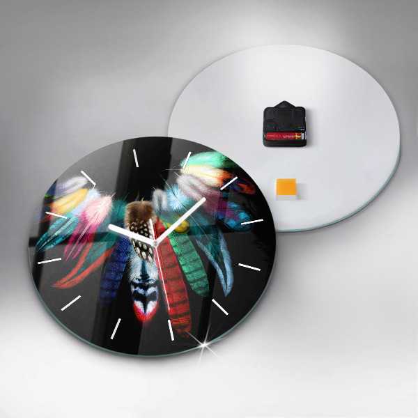 hodiny na skle Barevné ptačí peří