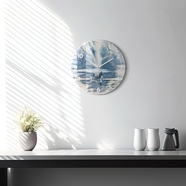 hodiny na skle Rybář na jezeře