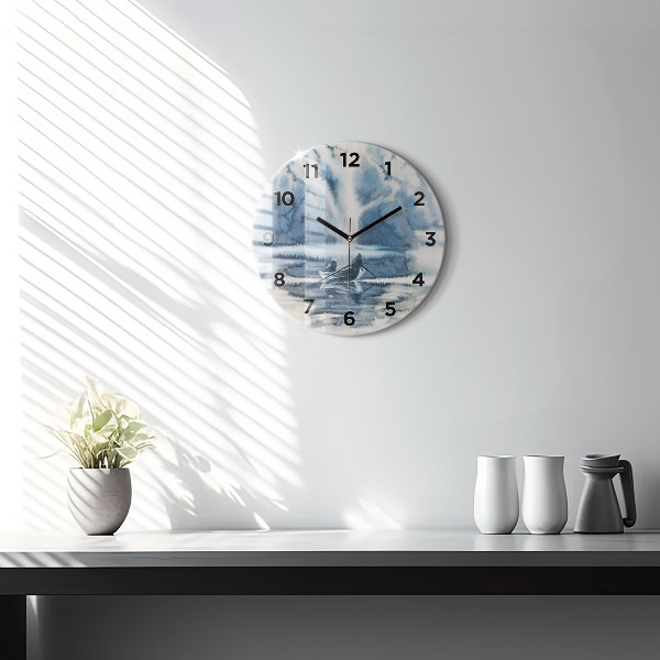 hodiny na skle Rybář na jezeře