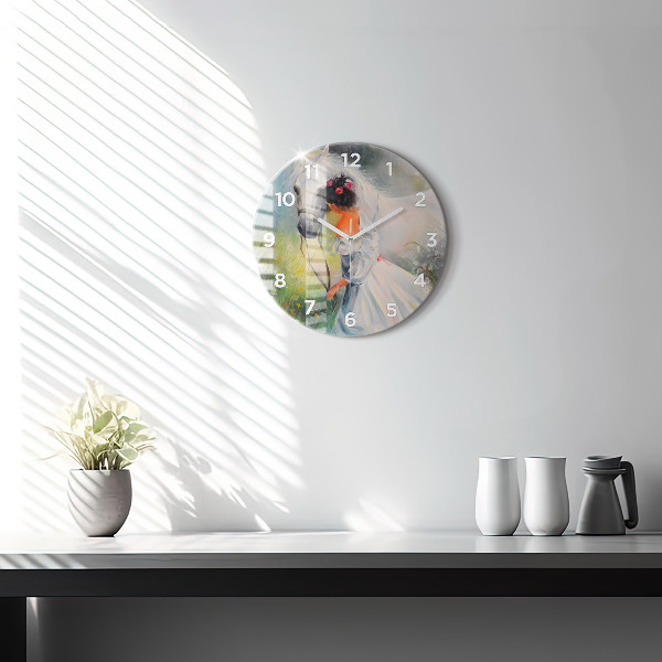 hodiny na skle Krásná žena s koněm