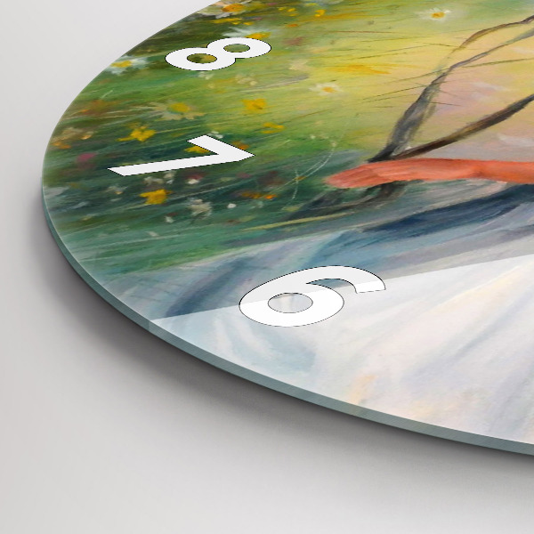 hodiny na skle Krásná žena s koněm