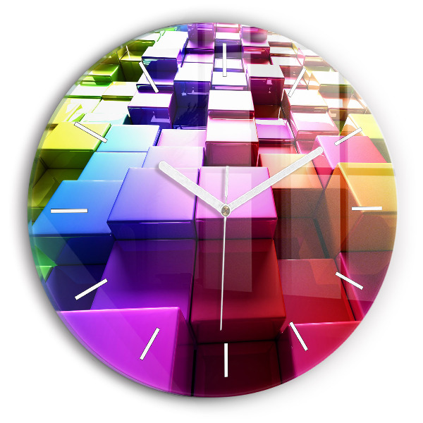 Kulaté skleněné hodiny s fotkou Barevné kostky