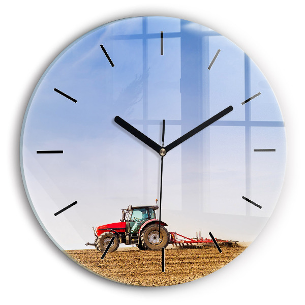 Kulaté skleněné hodiny s fotkou Farmář v traktoru
