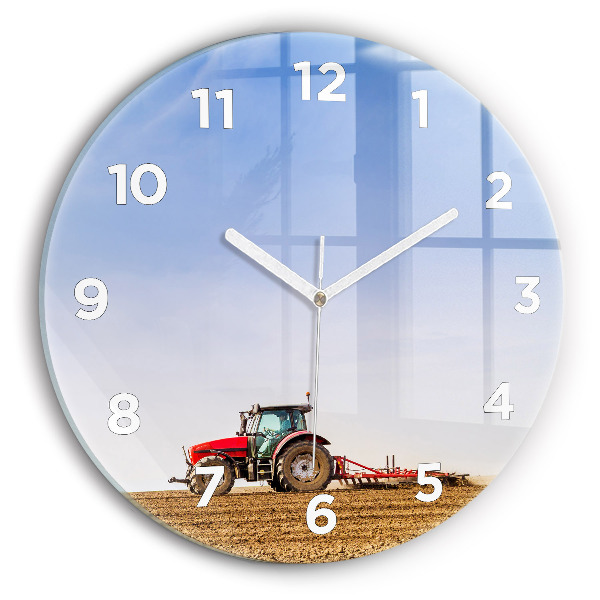 Kulaté skleněné hodiny s fotkou Farmář v traktoru