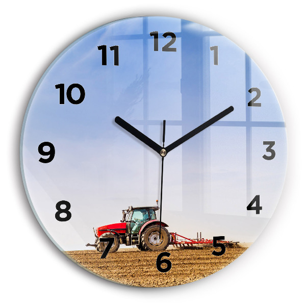 Kulaté skleněné hodiny s fotkou Farmář v traktoru