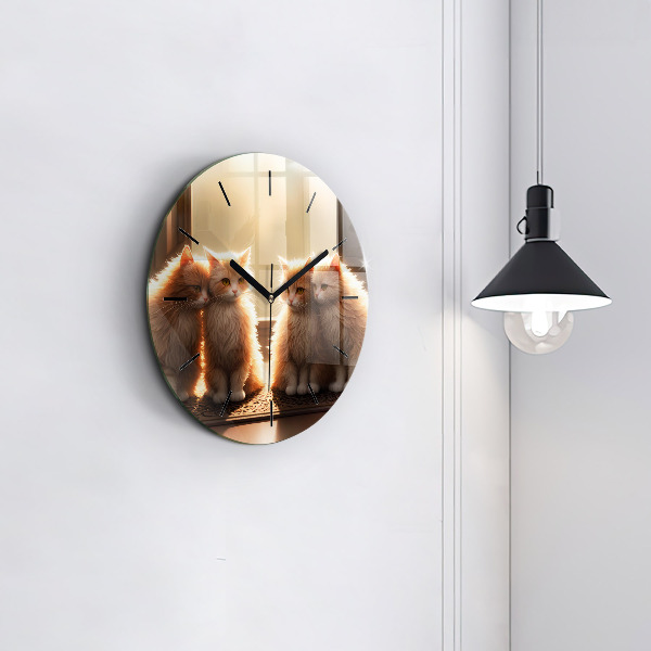 hodiny na skle Čtyři kočky na slunci