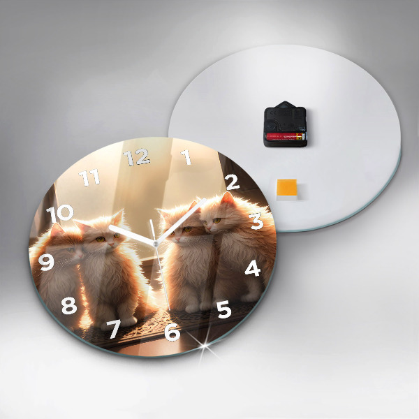 hodiny na skle Čtyři kočky na slunci