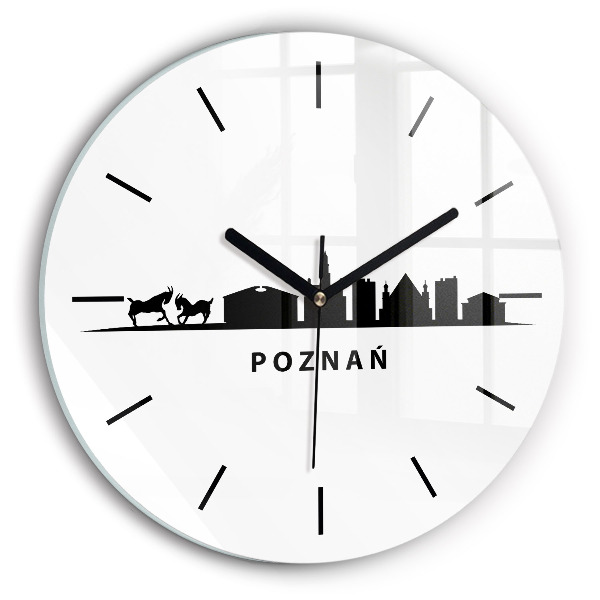Kulaté skleněné hodiny s fotkou Grafika panoramatu Poznaně