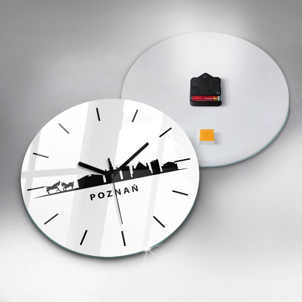 Kulaté skleněné hodiny s fotkou Grafika panoramatu Poznaně