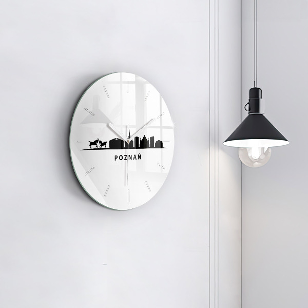 Kulaté skleněné hodiny s fotkou Grafika panoramatu Poznaně