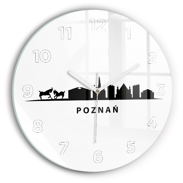 Kulaté skleněné hodiny s fotkou Grafika panoramatu Poznaně