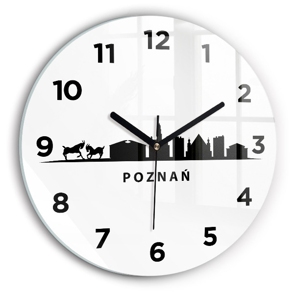 Kulaté skleněné hodiny s fotkou Grafika panoramatu Poznaně