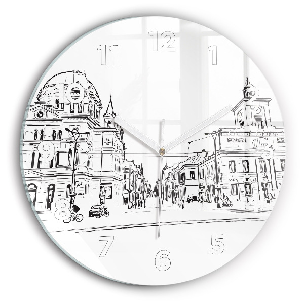 Kulaté skleněné hodiny s fotkou Ilustrace města Poznaně