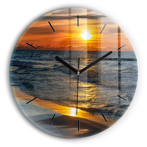 Kulaté skleněné hodiny s fotkou Władysławowo Baltské moře