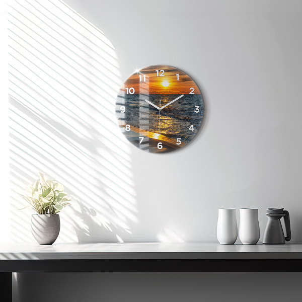 Kulaté skleněné hodiny s fotkou Władysławowo Baltské moře