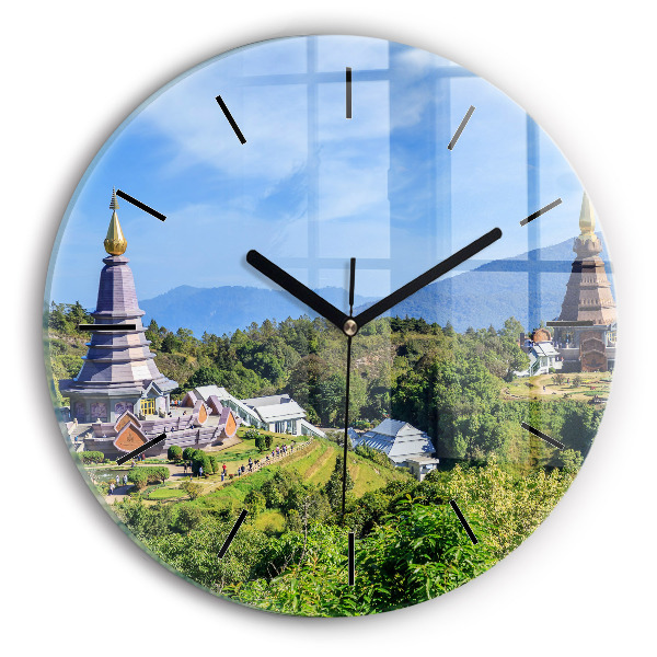 Kulaté skleněné hodiny s fotkou Národní park Chiang Mai