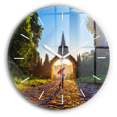 Kulaté skleněné hodiny s fotkou Park Surat Thani v Thajsku