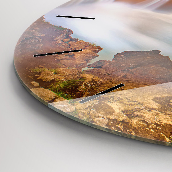 Kulaté skleněné hodiny s fotkou Godafoss na Islandu