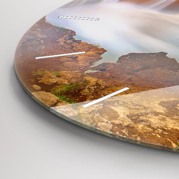 Kulaté skleněné hodiny s fotkou Godafoss na Islandu