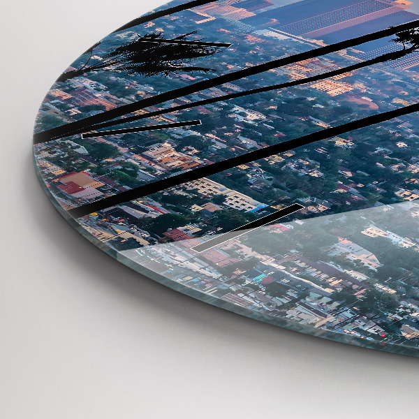 Kulaté skleněné hodiny s fotkou Západ slunce v Los Angeles
